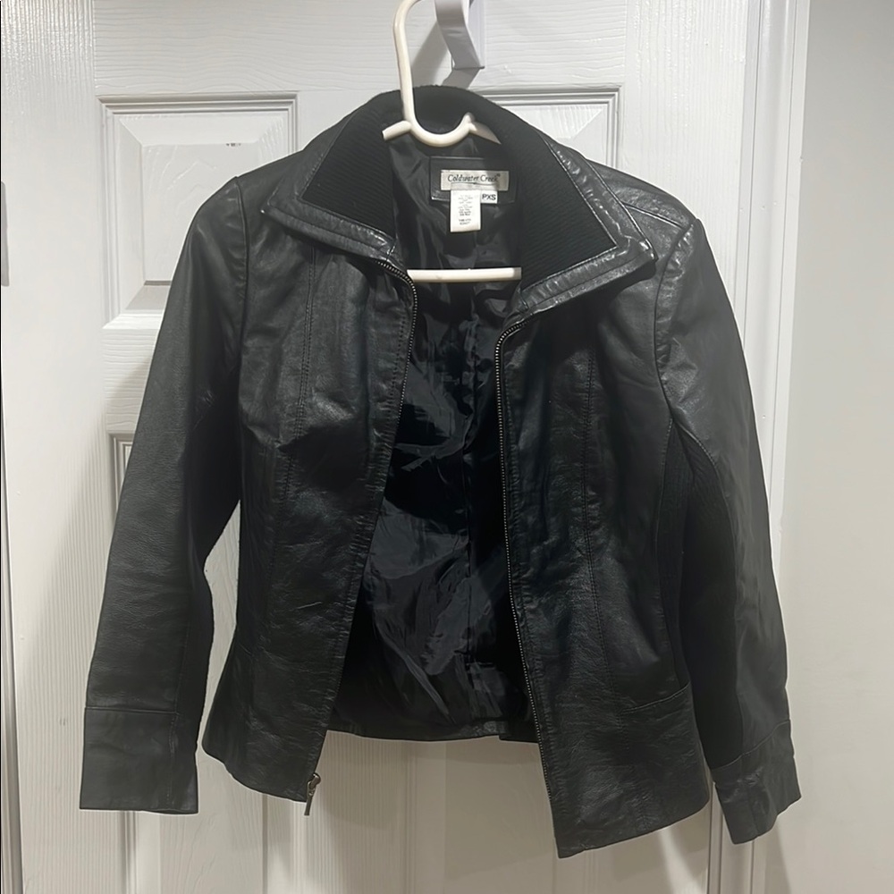 Coldwater Creek Black Leather Jacket Timeless Style. Womens Petite XS